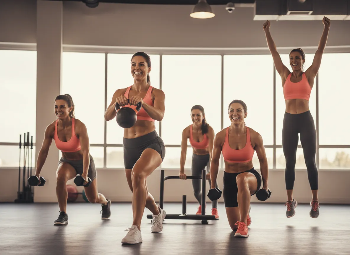 Women training together in a high-energy workout